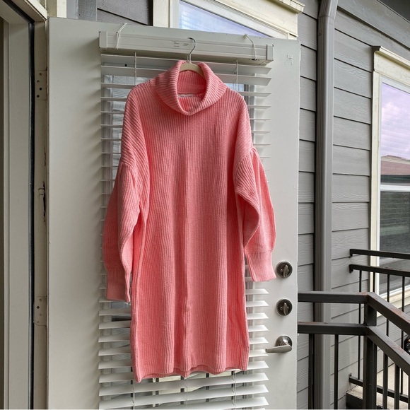 Free Assembly Cowl Neck 3X Pleated Shoulder Sweater Midi Dress Pink - Picture 5 of 15